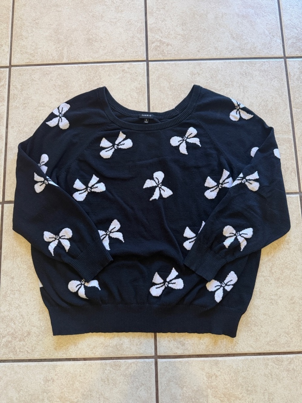 torrid Black Crewneck Sweater with White Bow Motif - Picture 2 of 5
